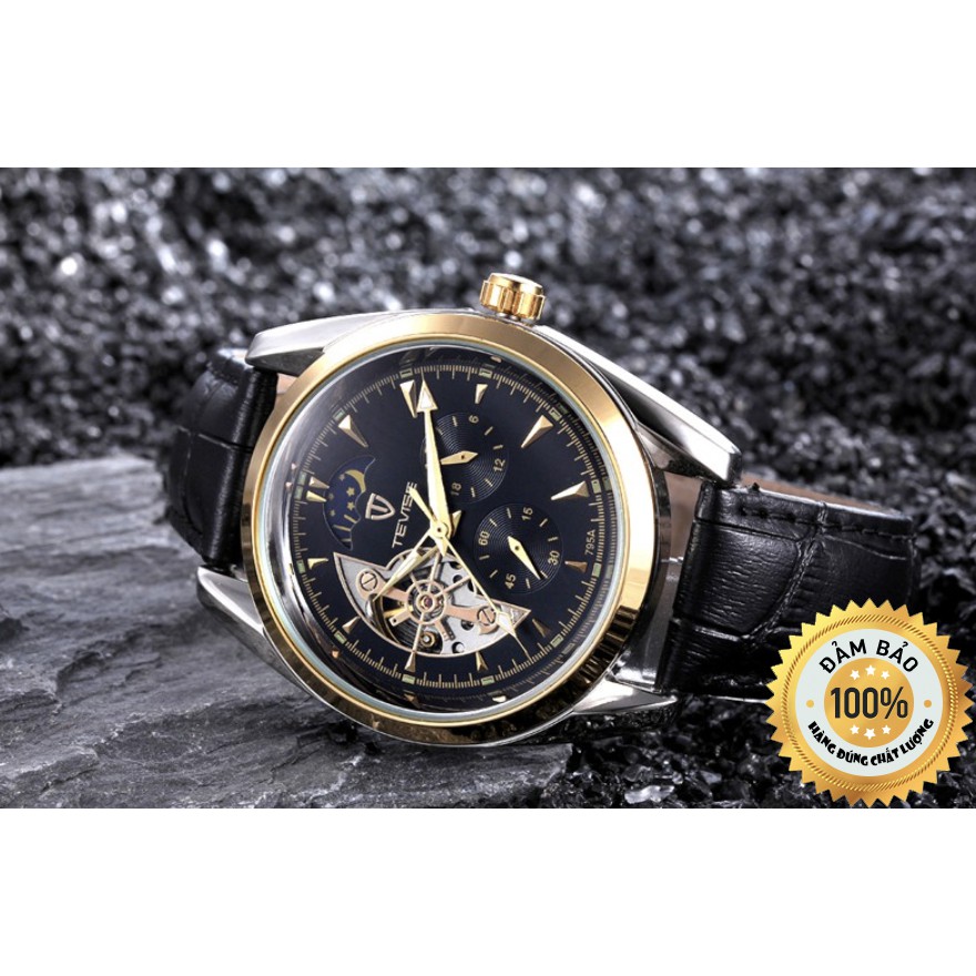 Đồng Hồ Kim Nam Tevise Máy Cơ Automatic Mặt Tròn Dây Da Lộ Máy - Đồng Hồ Nam Đeo Tay Chính Hãng Đẹp