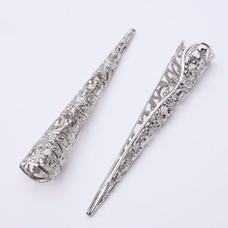 (Sẵn) Móng tay hộ chỉ hộ giáp màu bạc, móng cổ trang bạc