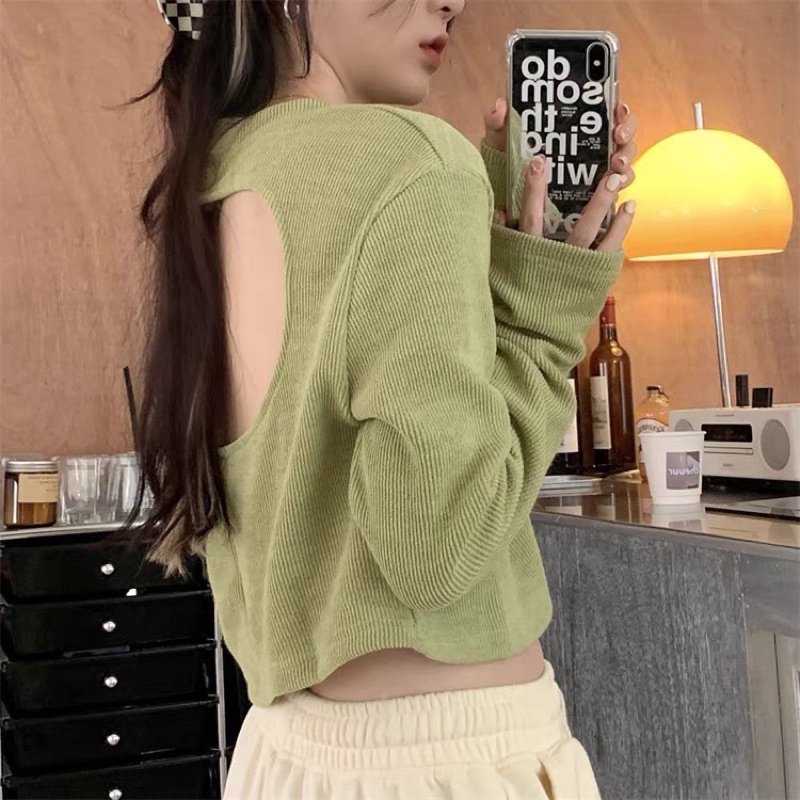 Áo thun croptop hở lưng tay dài (Chất dày dặn)