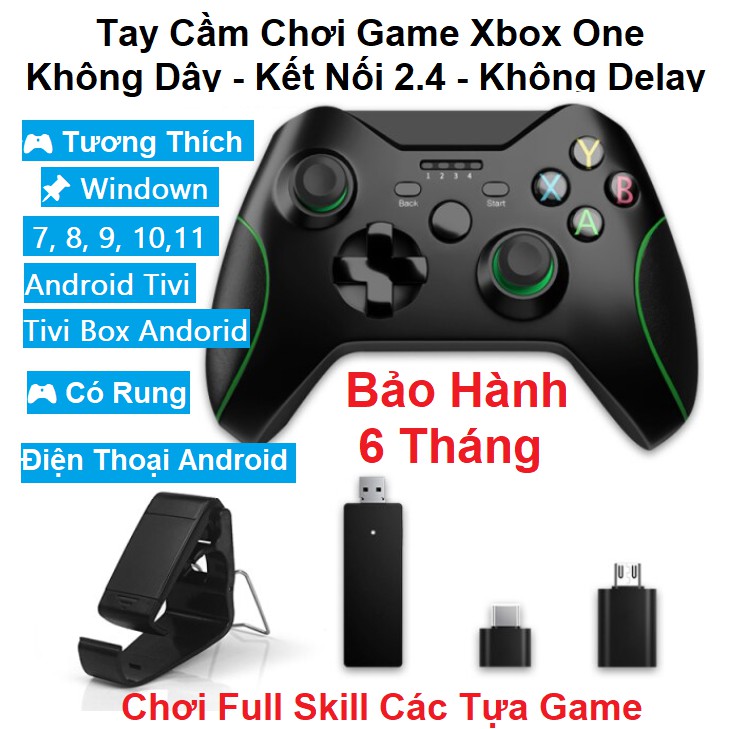 Tay Cầm Chơi Game không dây Xbox One Có Rung -Tay cầm không dây 2.4G cho PC, Laptop, Điện Thoại Android, Android Tivi