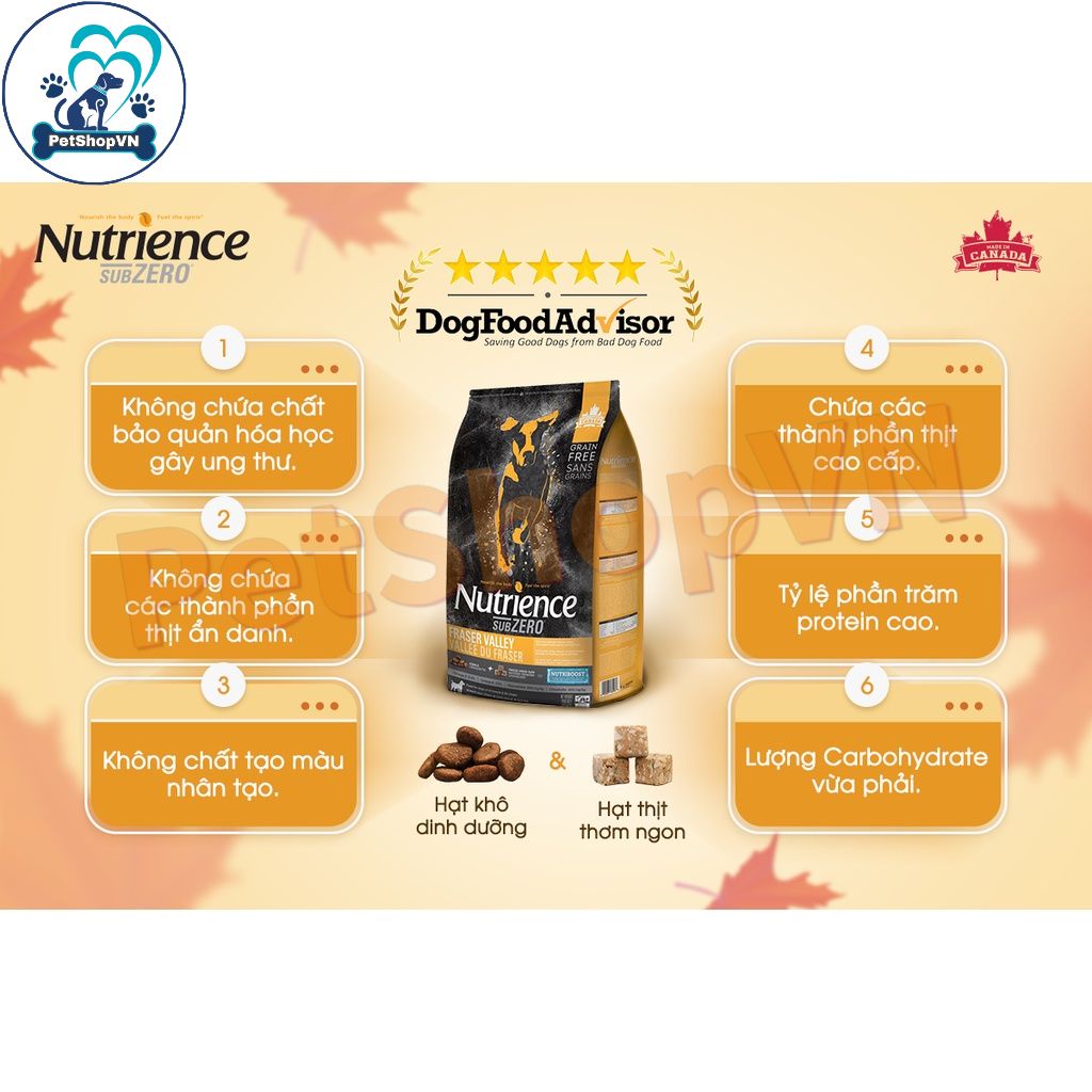 Thức Ăn Cho Chó Corgi Hạt NUTRIENCE SUBZERO Túi 500G Vị Gà Tây, Cá hồi & Rau Củ Quả