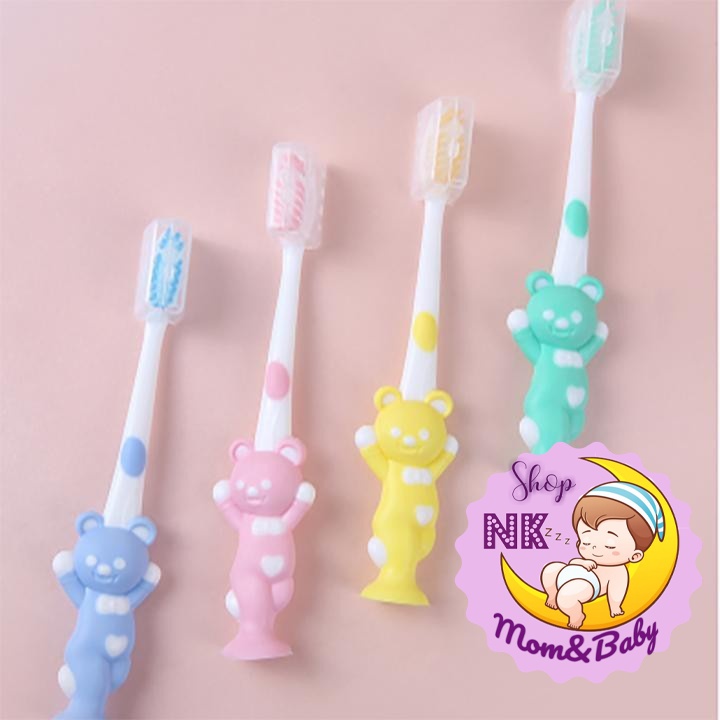 Set 4 bàn chải đánh răng tay cầm ngắn kiểu dáng hoạt hình đáng yêu cho trẻ em