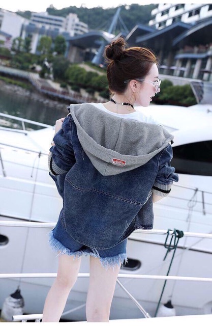 ÁO KHOÁC JEAN CÓ NÓN, TAY BO THUN THỜI TRANG