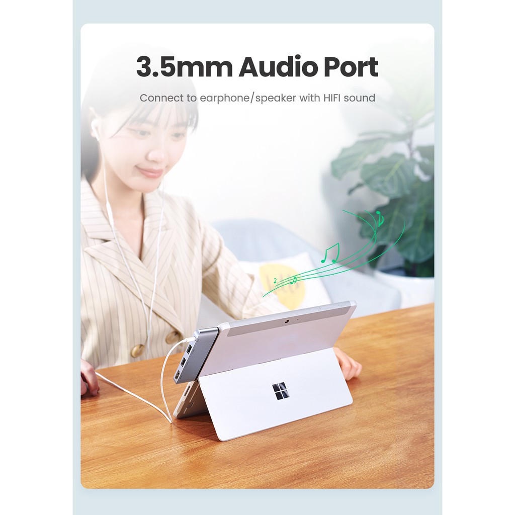 Bộ chuyển đổi Type-C sang HDMI/Hub USB 3.0/Audio 3.5mm cho Surface Go Ugreen 80332