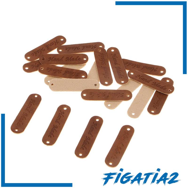 Set 20 Nhãn Da PU Khắc Chữ Handmade Figatia2 Màu Nâu Dùng Để May Vá DIY