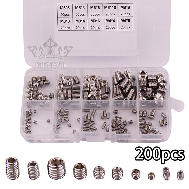 Bộ 200 Ốc Lục Giác Bằng Thép Không Gỉ M3 / M4 / M5 / M6 / M8
