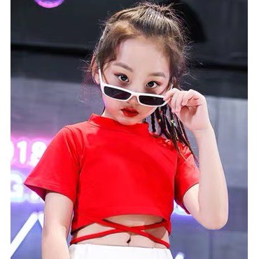 Áo Croptop Zumba trẻ em | Áo Croptop dây cộc tay đỏ trơn