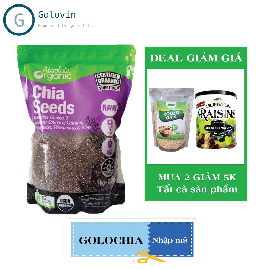 Hạt chia tím Absolute Organic nhập khẩu Úc túi 1kg và  giảm cân, dinh dưỡng và tốt cho sức khỏe Golovinshop