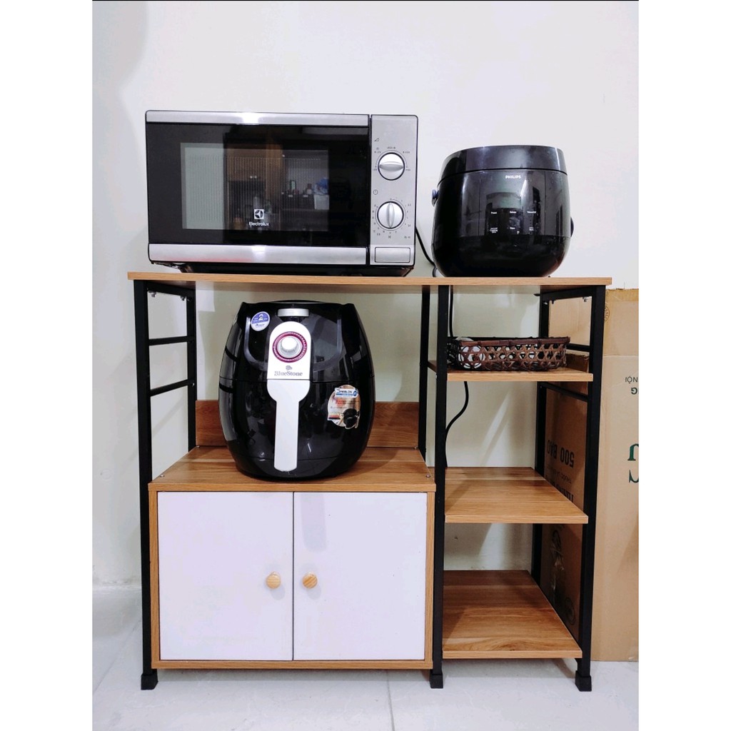 Kệ Lò Vi Sóng- Kệ Bếp Nhiều Tầng Gỗ MDF Khung Sắt Sơn Tĩnh Điện Chống Han Gỉ