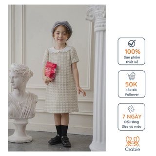 Đầm thiết kế bé gái CRABIE cộc tay cổ sen dạ tweed tiểu thư dự tiệc - Gracie Dress