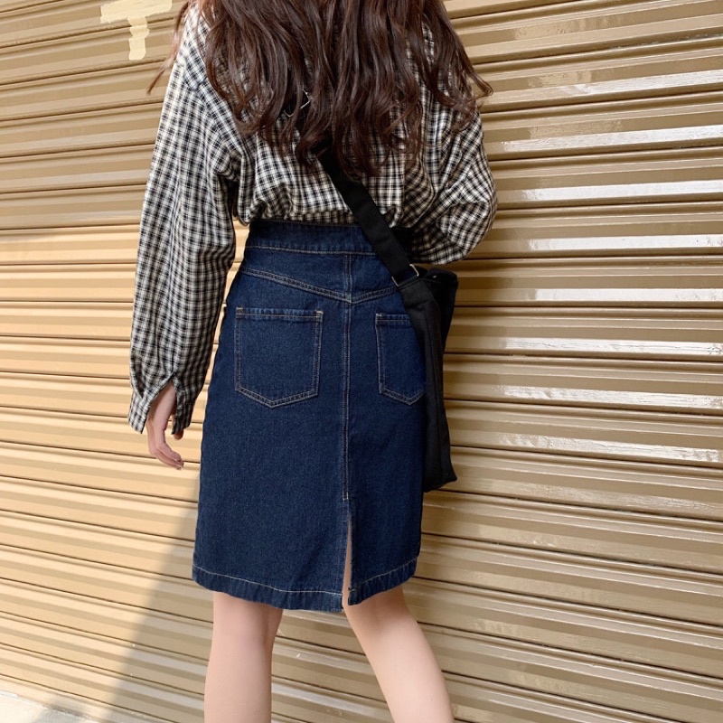 Chân váy midi dài lưng cao dáng A nhẹ cạp khóa xẻ sau trẻ trung năng động KoKo