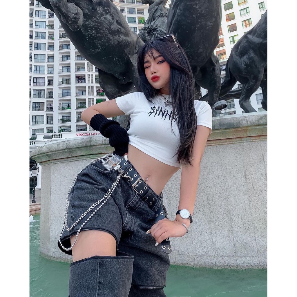 🆕 Áo croptop sinner KA Closet chất bozip cotton mịn co dãn tốt, không xù, 2 màu Đen Trắng hot hit