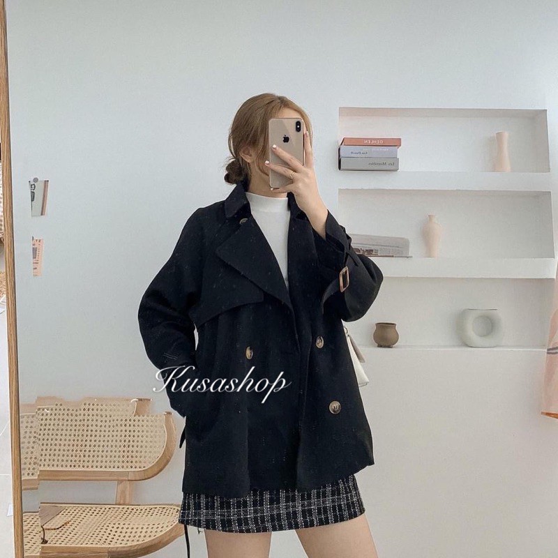 Áo manto/ áo Trenchcoat dáng ngắn tay đai kèm đai lưng siêu xinh Hàn Quốc