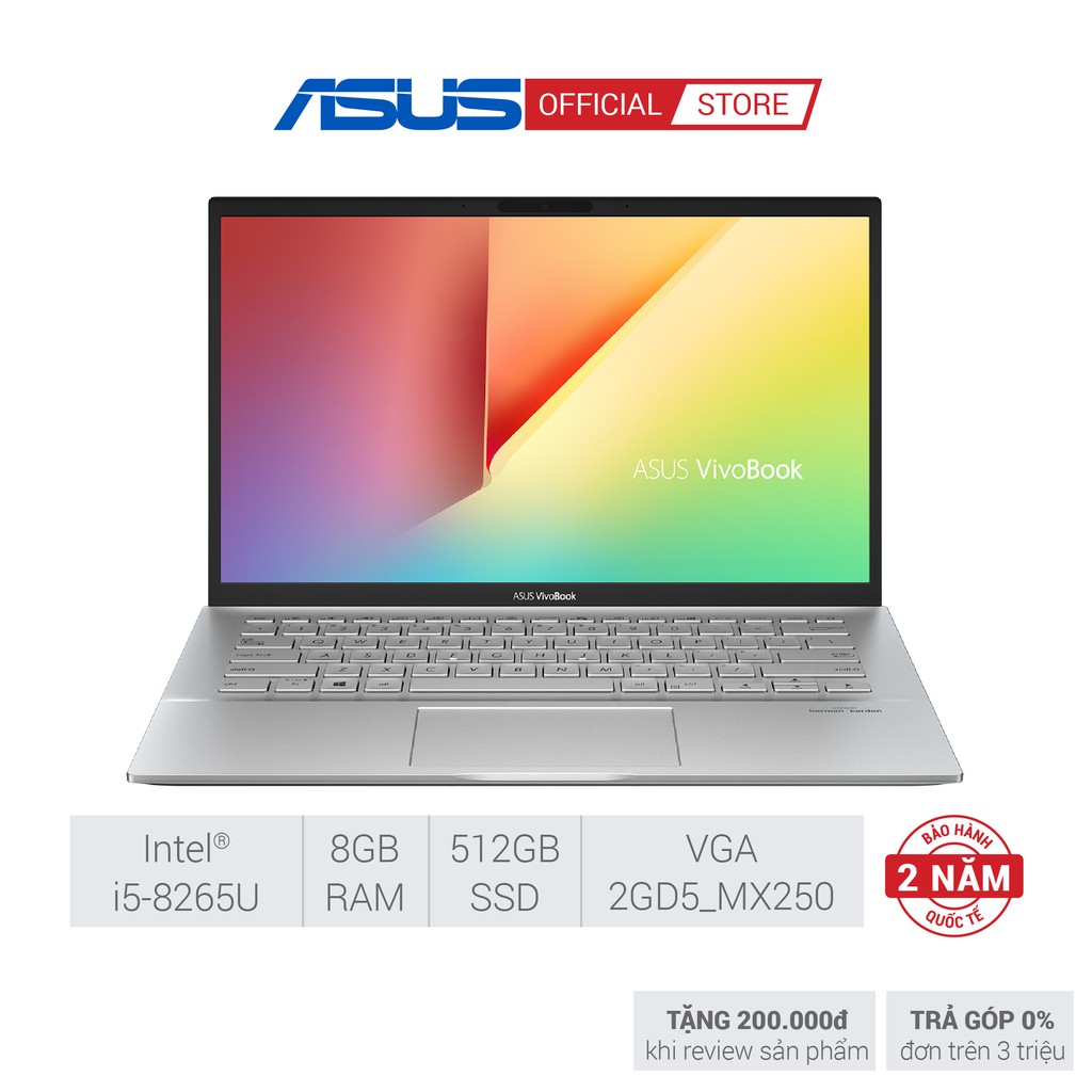 Laptop ASUS Vivobook S531F i5-8265U | 8GD4 | 512G-PCIE | 15.6FHD | BT4.2 | 3C42WHr | BẠC | W10SL | 2GD5_MX250