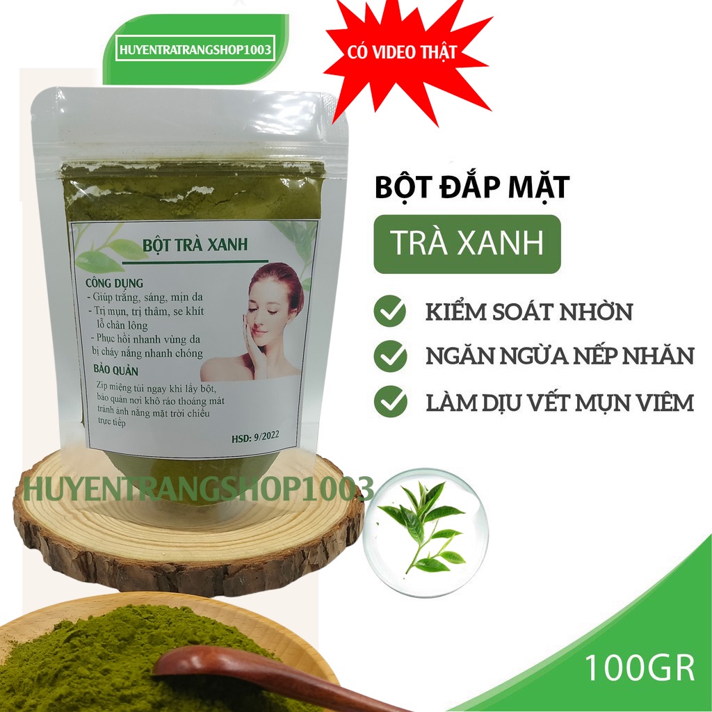 100g bột trà xanh đắp mặt nguyên chất - mỹ phẩm Handmade