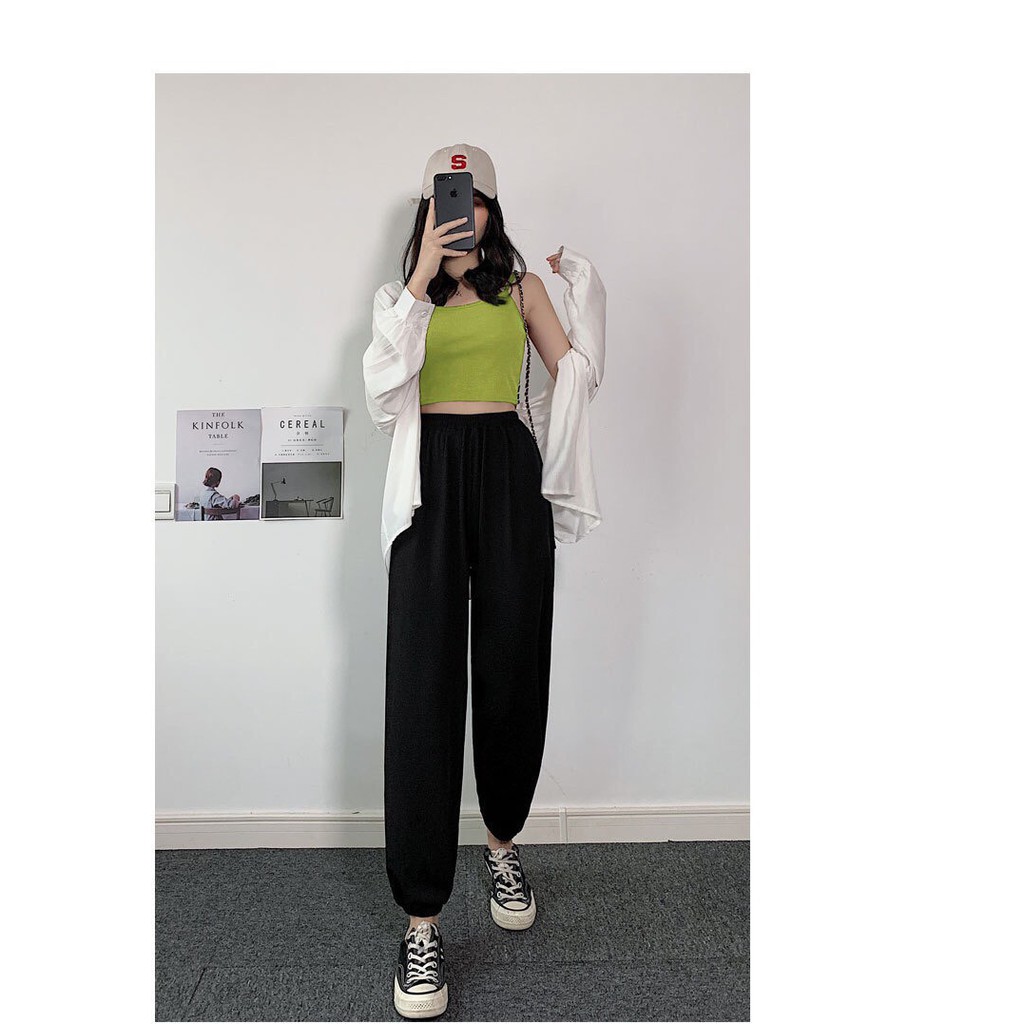 Quần JOGGER ỐNG RỘNG nữ kiểu quần bo gấu cạp cao thể thao DONNA GIRLS QD03
