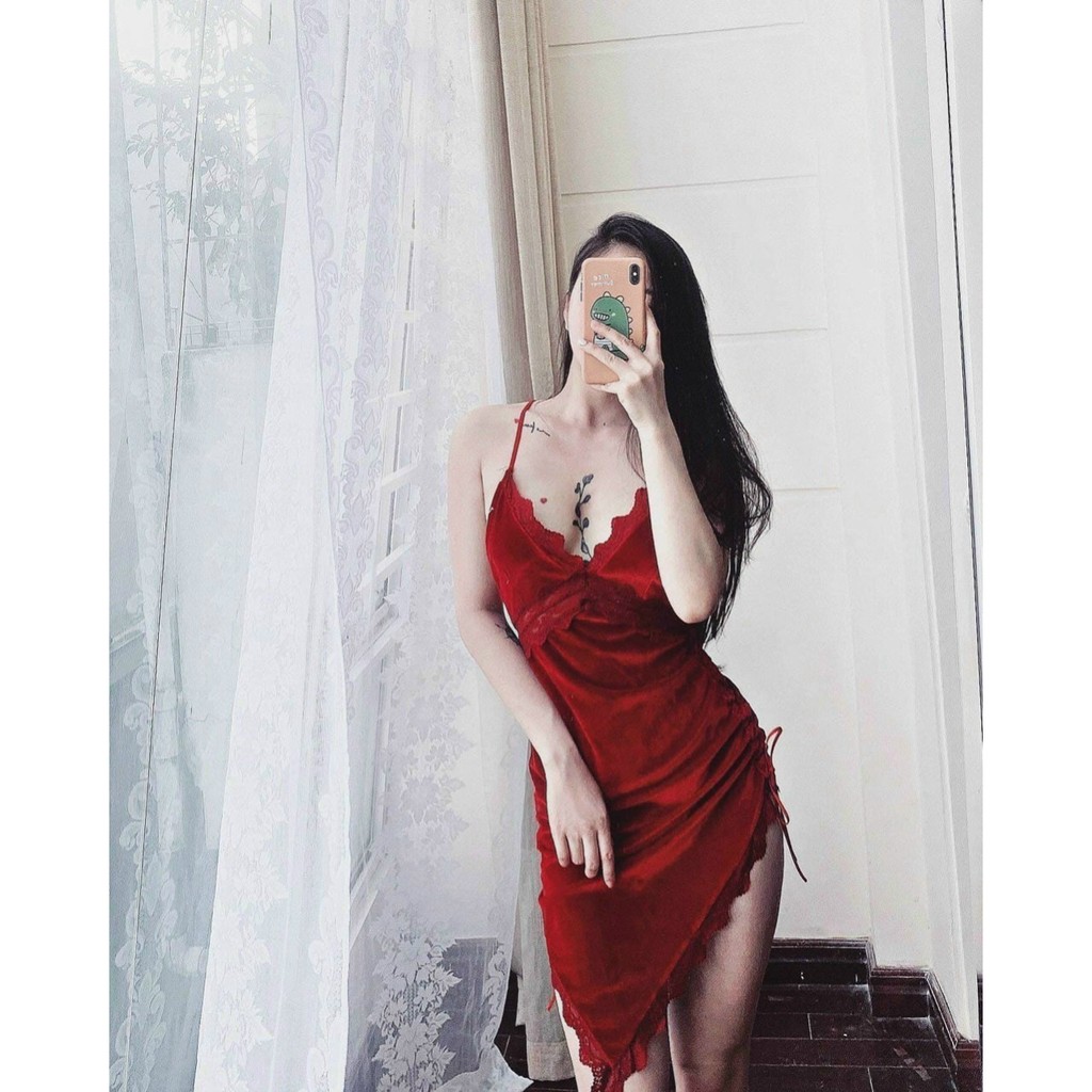 (M.95) Váy ngủ sexy nhung mềm cao cấp Đầm mặc nhà gợi cảm quyến rũ