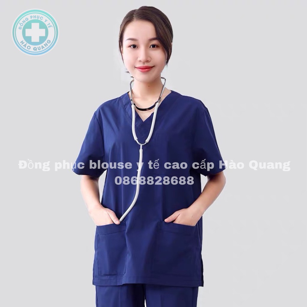 Bộ Scrubs Bác Sĩ,Bộ Đồ Cổ Tim Spa Xanh Than Hàng Cao Cấp