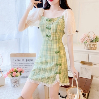 Đầm Sườn Xám Cách Tân Tay Phồng Phong Cách Hàn Quốc Thanh Lịch Dành Cho Nữ