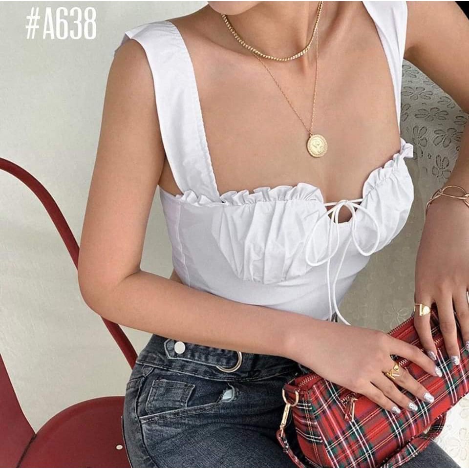 Áo croptop kiểu, Áo 2 dây croptop bản to màu trắng đen