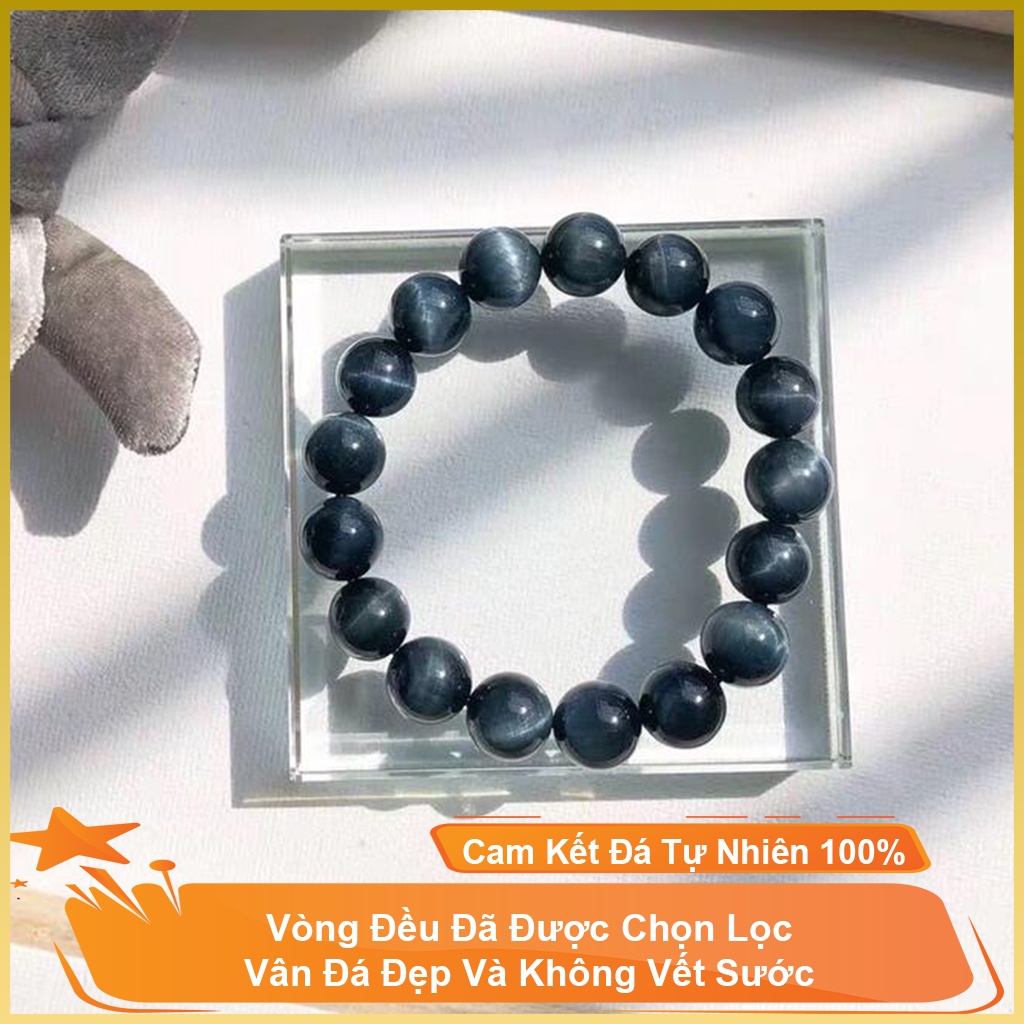 Vòng đá phong thủy may mắn màu đen ánh xanh, vòng phong thủy đeo tay phù hợp cho nam và nữ - Tặng dây dự phòng, hộp đựng