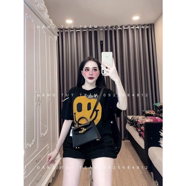 Áo Phông Quảng Châu hình mặt cười thêu siêu hot Hàng L1 chất cotton lạnh