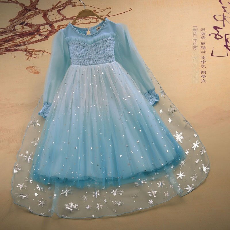 Đầm Công Chúa Elsa Màu Xanh Dương Gradient Phong Cách Phương Tây Cho Bé Gái