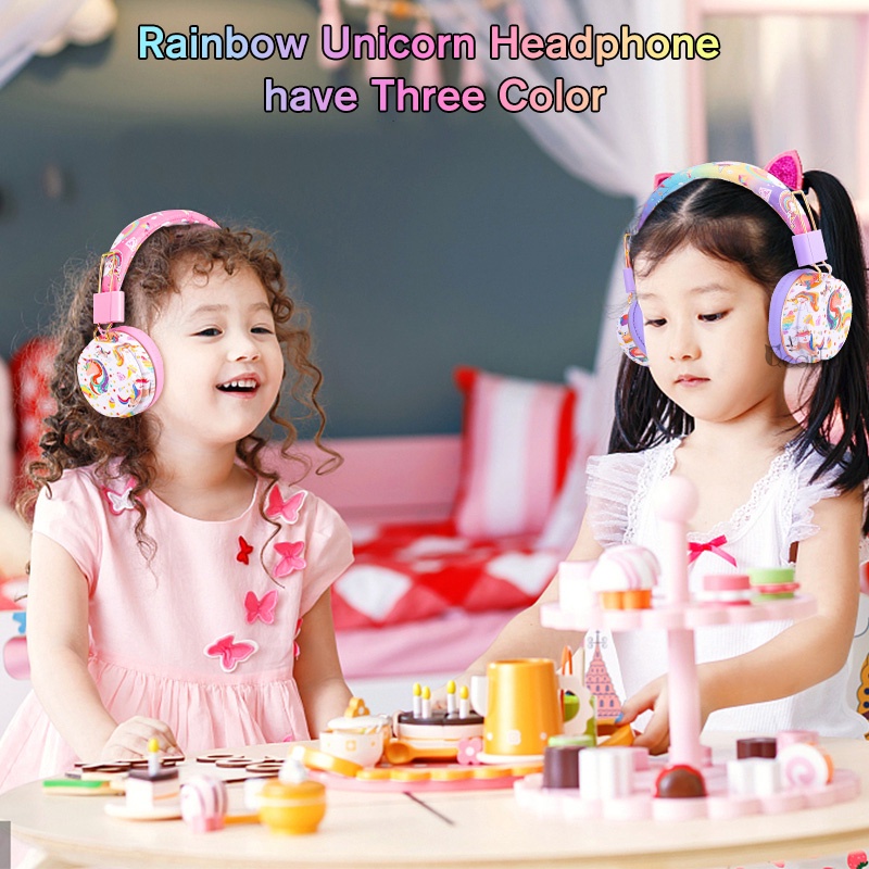 Tai Nghe Bluetooth Không Dây Hình Kỳ Lân 3D Dễ Thương Kèm Mic Cho Bé Gái