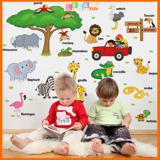 Decal Dán Tường Bé Đi Thăm Vườn Thú (mẫu tán cây to)