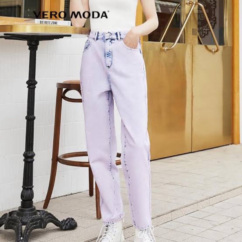 Quần jeans nữ denim lưng cao ống suông wash bạc màu - Vero Moda trẻ trung sành điệu