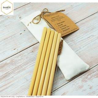 ỐNG HÚT TRE SET 5 Ống ( 5 ỐNG HÚT, 1 THANH CỌ XƠ DỪA ĐỘC ĐÁO, 1 TÚI VẢI TỰ NHIÊN)