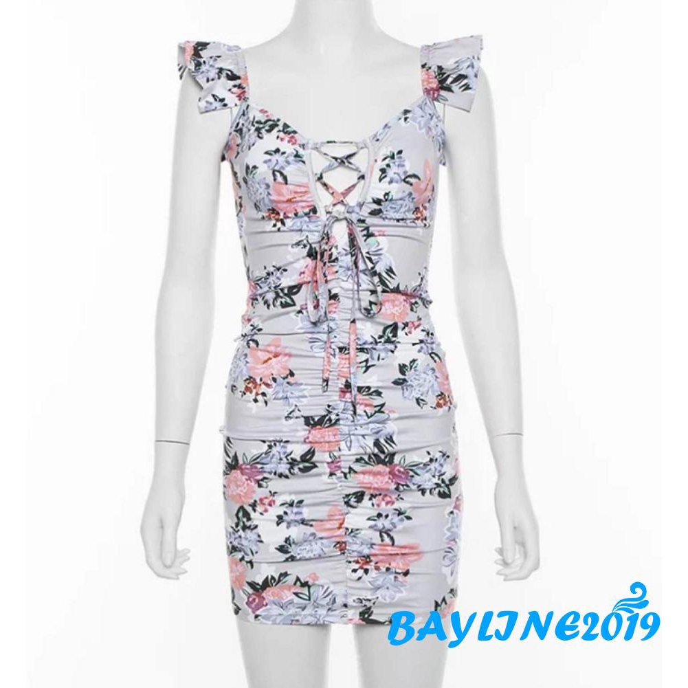 Đầm dáng ôm cổ sâu in họa tiết gợi cảm cho nữ