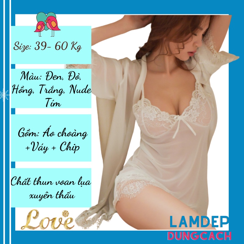 Váy Ngủ Sexy Hai Dây Màu Đen. Đỏ Kèm áo choàng và quần chip sang chảnh SCT1083- LAMDEPDUNGCACH