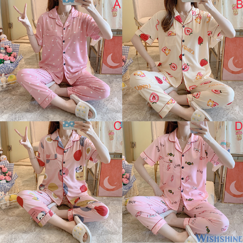 Bộ Đồ Ngủ Ngắn Tay Phong Cách Hàn Quốc Cho Nữ