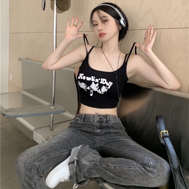 Áo Croptop Hai Dây In Họa Tiết Gợi Cảm