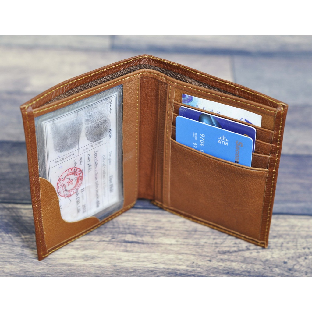 Ví da bò nguyên miếng BH - 1 năm, ví nam dáng đứng. VN-001