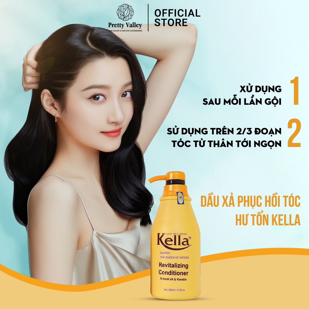 Combo dầu gội &amp; xả phục hồi tóc hư tổn KELLA KERATIN chống lão hóa, nuôi dưỡng tóc yếu khỏe mạnh - Pretty Valley Store