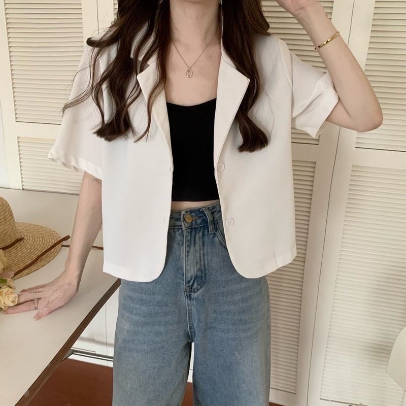 Áo khoác blazer nữ basic không túi màu pastel crotop vest công sở sinh viên hàn quốc áo vét cổ tim
