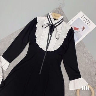 Váy maxi đen phối cổ bèo cho nữ
