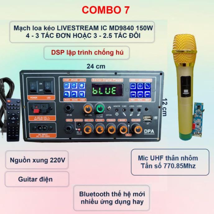 Mạch loa kéo LIVESTREAM DSP lập trình chống hú IC MD9840 150W có nguồn xung Kèm Mic