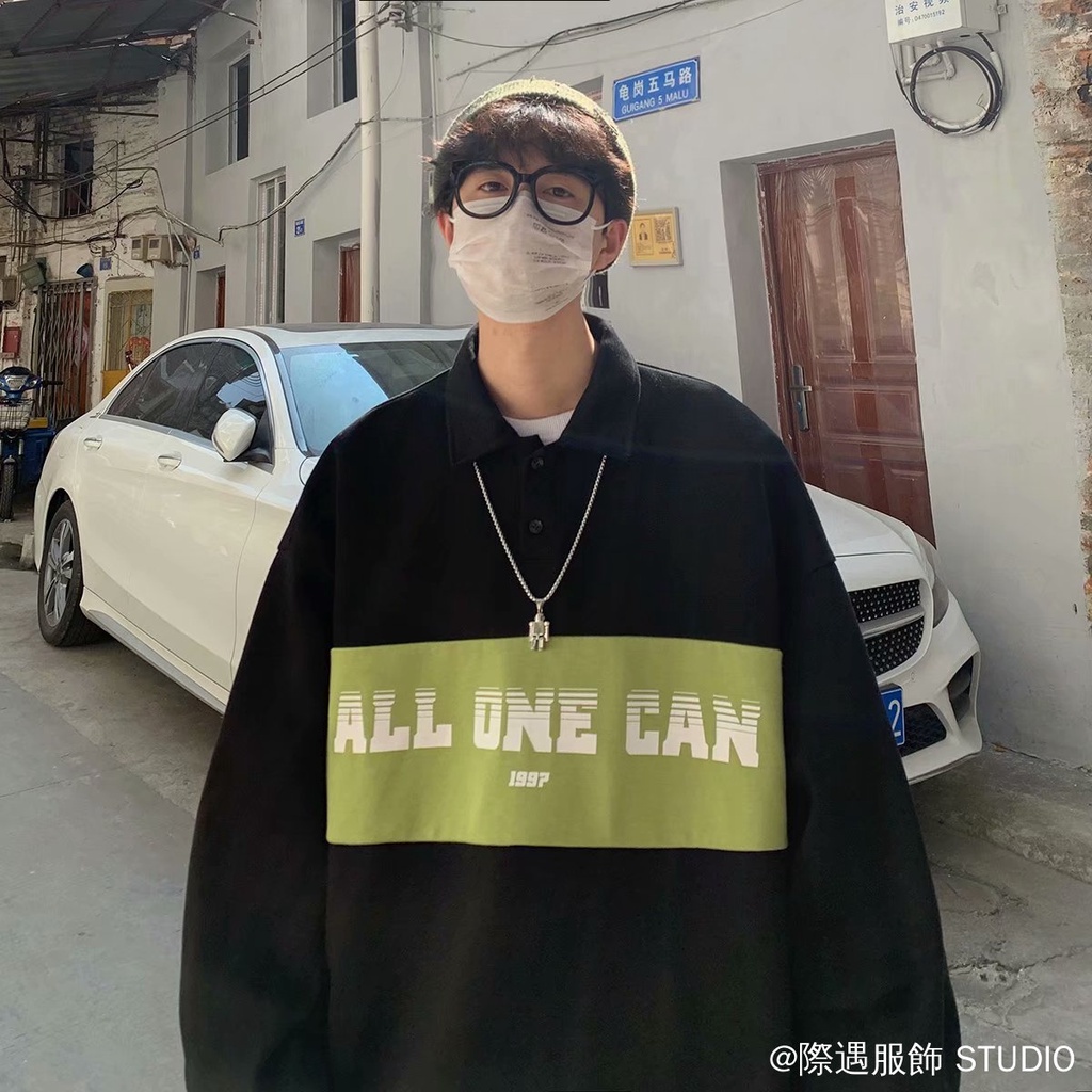 Áo nỉ cổ polo dáng rộng dài ghép vải 3 màu kiểu hàn quốc thời trang mùa xuân dễ phối đồ cho nam | BigBuy360 - bigbuy360.vn