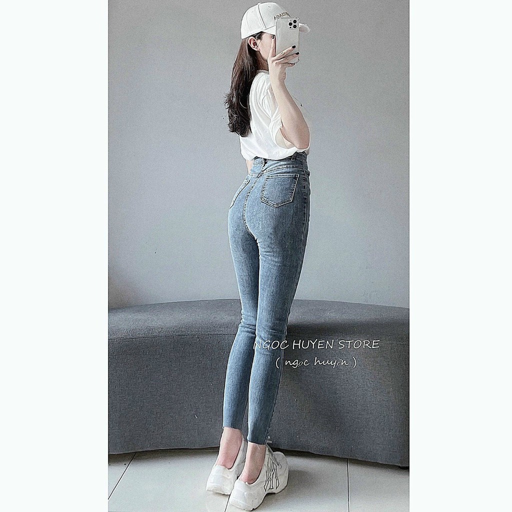 Quần bò rách cạp cao