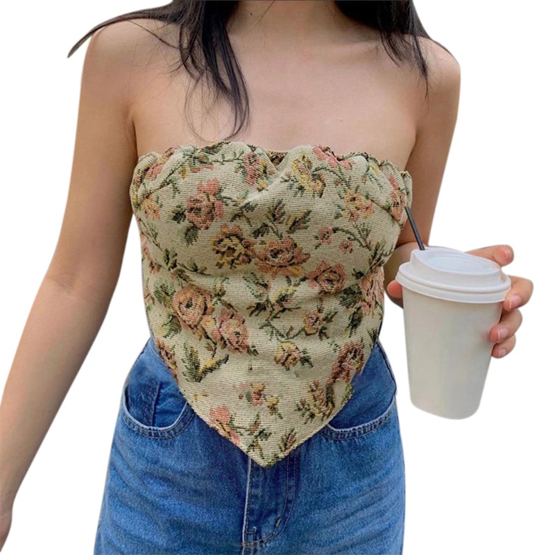 Áo crop top hai dây hở lưng in hoa gợi cảm cho nữ