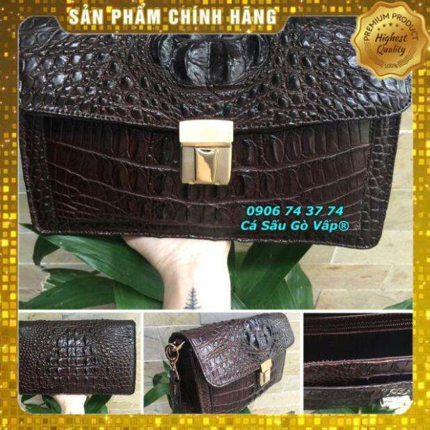 Thẻ BH 12 Tháng - CLUTCH CẦM TAY ĐA CÁ SẤU NÂU ĐẤT . Hàng Cao Cấp, xịn, Rẻ, Đẹp