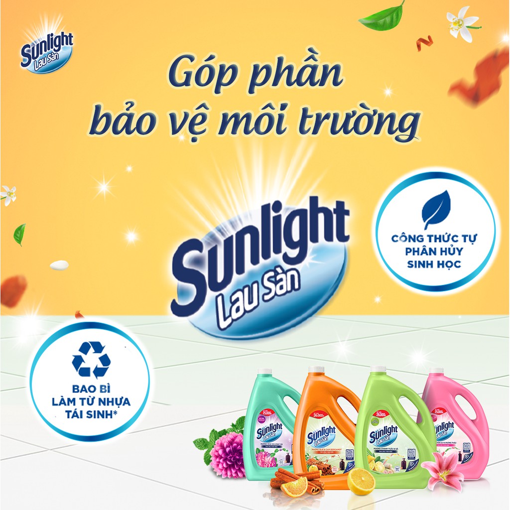 Nước lau sàn Cao Cấp Sunlight Tinh dầu Thảo mộc Ngăn côn trùng | Chanh & Sả | Quế & Cam | Túi 3.4 KG