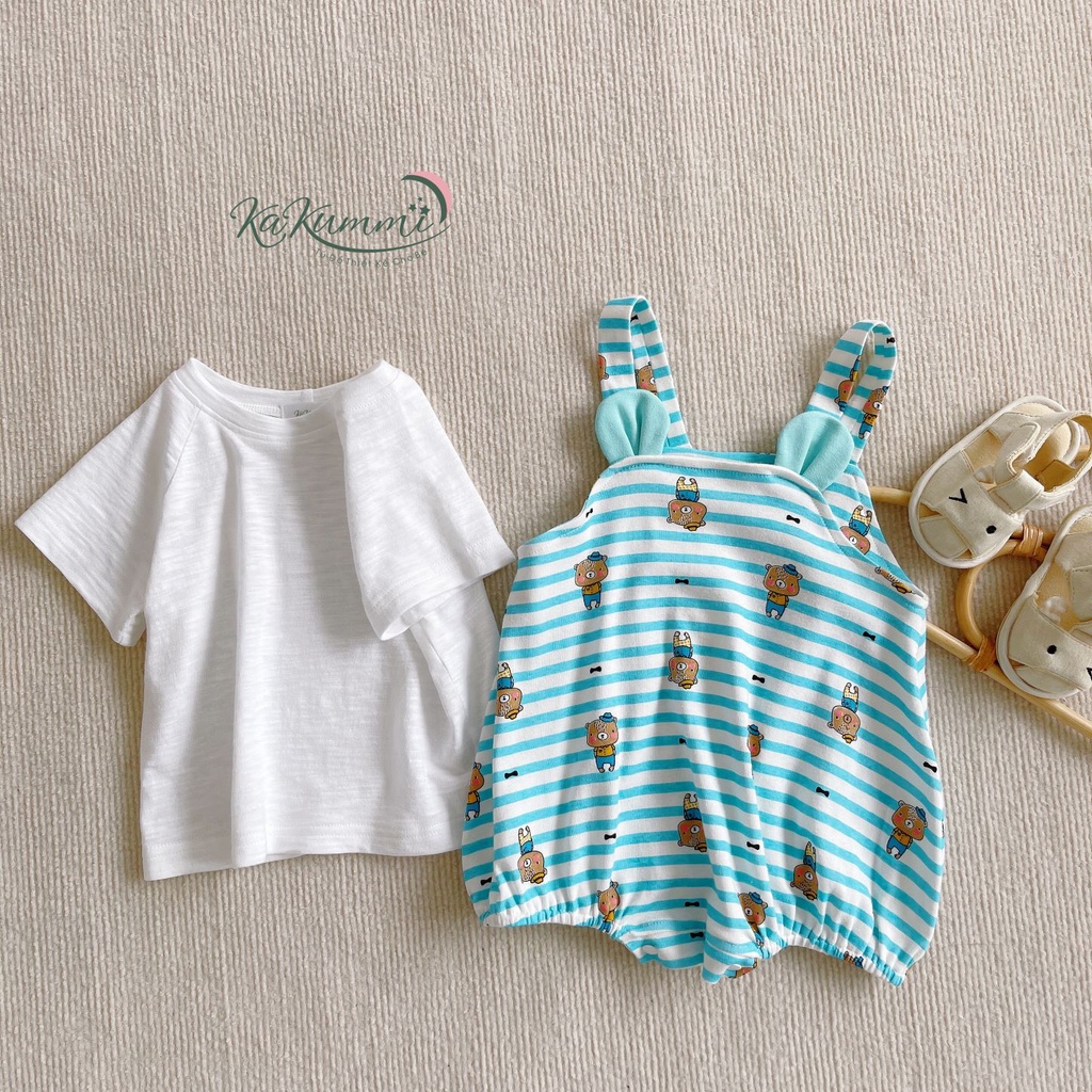 Set body yếm tai gấu kèm áo chất lệu cotton co giãn 4 chiều (KA22-ST226) Kakummi