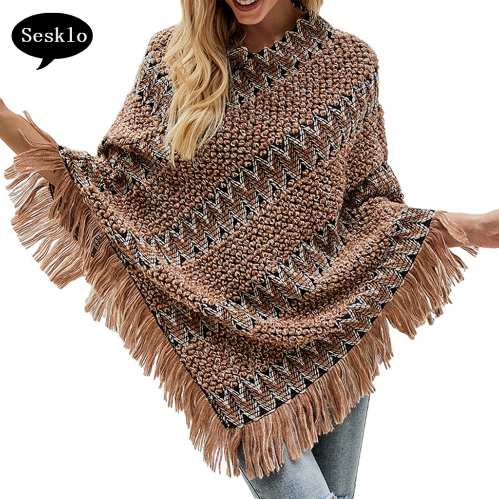 [SK] Áo choàng poncho dáng rộng viền cách điệu giữ ấm cho nữ hàng ngày
 | BigBuy360 - bigbuy360.vn
