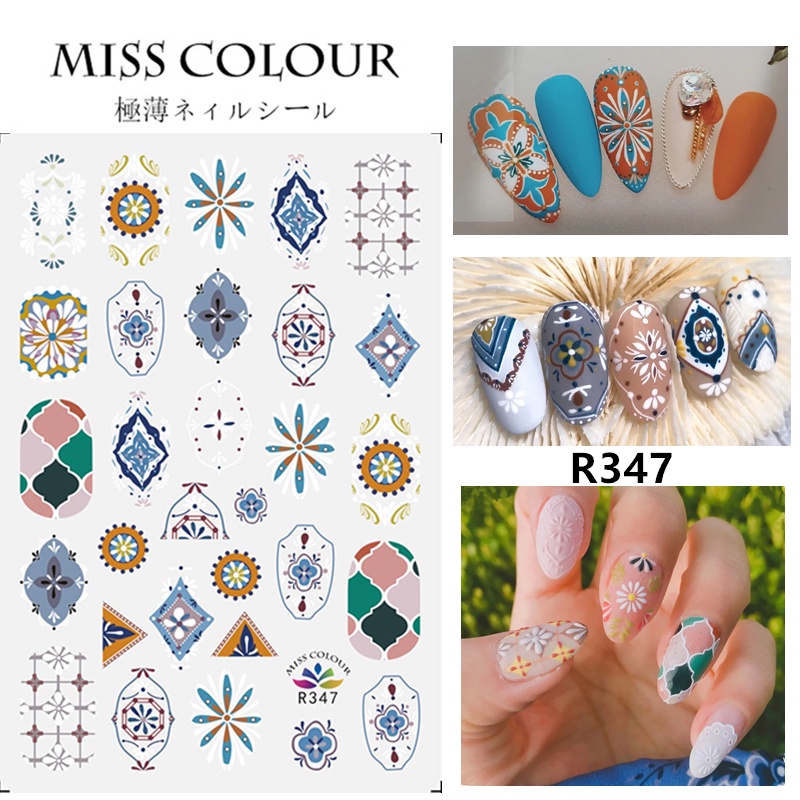 Miếng dán Misscheering trang trí móng tay hình hoa lá 3D phong cách cổ điển