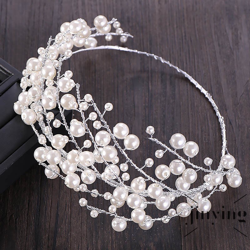 GETNOIVAS Vương miện đính ngọc trai giả sang trọng cho cô dâu