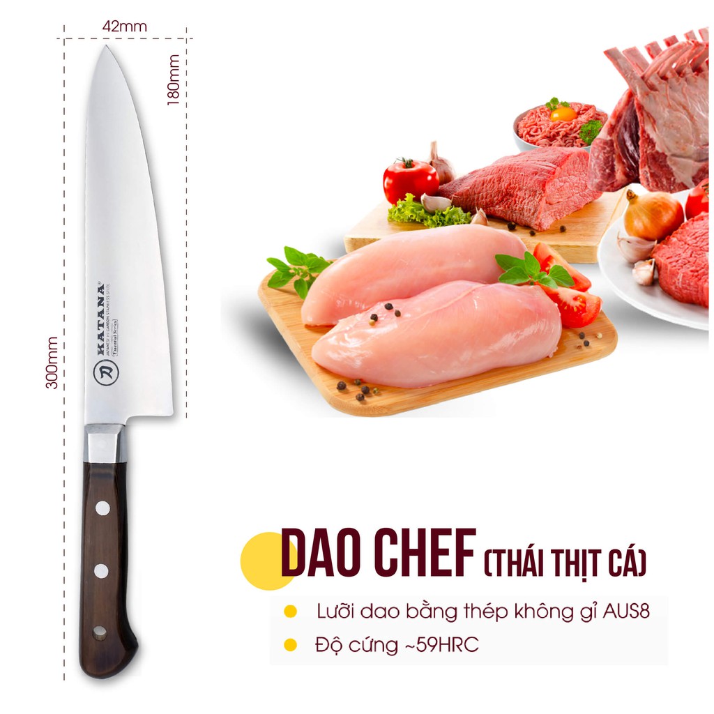 Dao bếp thái thịt cá KATANA Essential Chef KATA202 210mm